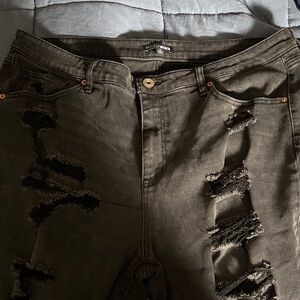 Fashion Nova Ripped Charcoal Jeans